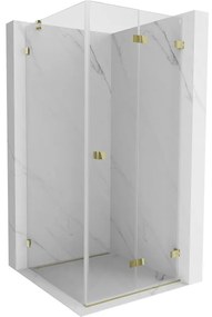 Mexen Lunar-F, sklápací sprchový kút pravý 90 x 90 cm, 8mm číre sklo, zlatý profil, 836-090-090-50-00-P