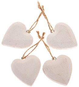 Drevené závesné srdce, set 4 ks, biela