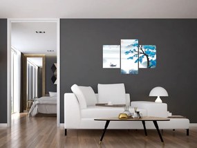 Obraz - Maľované jazero s loďkou (90x60 cm)