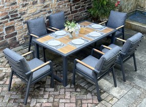 Hliníkový jedálenský nábytok TERST s teakovou stolovou doskou