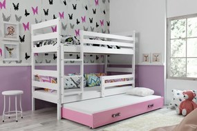 Poschodová posteľ s prístelkou - ERIK 3 - 190x80cm Biely - Ružový