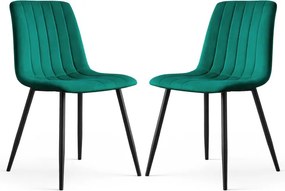 Sada dvoch jedálenských stoličiek LIVO zamatové, fľaškovo zelené / čierne nohy (2 ks)