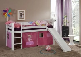 Detská vyvýšená posteľ so šmýkačkou DOMČEK ružový - BIELA