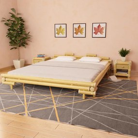 vidaXL Bambusová posteľ s 2 nočnými stolíkmi, prírodná farba, 180x200 cm