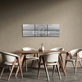 Obraz - Zamilované labute (s hodinami) (90x30 cm)