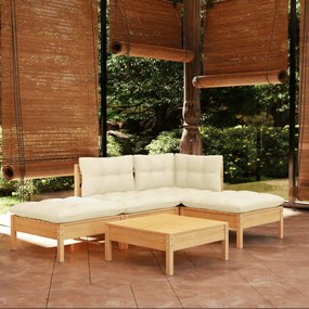 vidaXL 5-dielna záhradná súprava s krémovými vankúšmi borovicové drevo