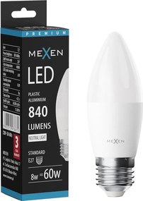 Mexen Nova, LED žiarovka E27, C37, 8W, Teplá - 3000K, 840 lm -L102-E27-0830-01