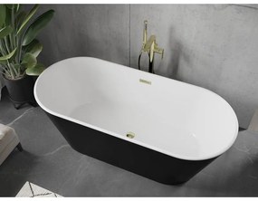 Mexen Flavia, voľne stojaca vaňa 160 x 75 cm, biela-čierna, zlatý lesklý prepad, 54031608075-50