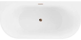 Mexen Oval, voľne stojaca nástenná vaňa 160 x 80 cm, biela, ružové zlato prepad, 52671608000-60