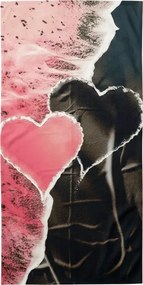 Rýchloschnúca plážová osuška SEA OF HEARTS ružovo-čierna 70 x 140 cm, 100% mikrovlákno