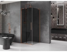 Mexen Velar L, sprchový kút s posuvnými dverami 110 x 110 cm, 8mm šedé sklo, medená matná, 871-110-110-43-65