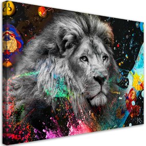 Obraz na plátně, Lev na barevném pozadí - 100x70 cm