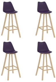 Barové stoličky 4 ks tmavofialové PP a masívne bukové drevo