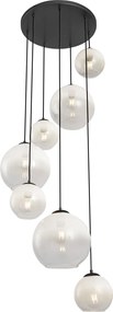 Moderné závesné svietidlo čierne s bielym sklom okrúhle 7-svetiel - Misty