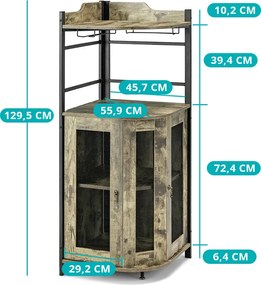 Rohový barový kabinet s držiakom na poháre