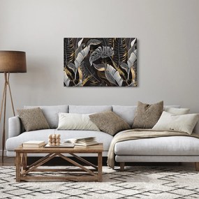 Obraz - Tropické listy v čierno-zlatej (90x60 cm)