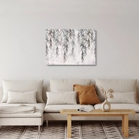 Sklenený obraz - Vŕbové vetvičky v šedej omietke (70x50 cm)
