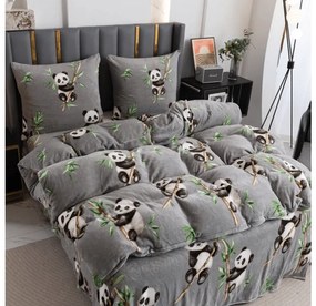 Mikroplyšové obliečky HAPPY PANDA sivá Rozmer obliečky: 70 x 80 cm | 140 x 200 cm