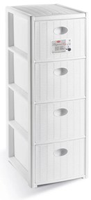 STEFANPLAST Úložný plastový regál Elegance Slim, 4 zásuvky, biely