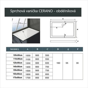 Cerano Piato, obdĺžniková sprchová vanička z liateho mramoru 120x90 cm, biela matná, CER-CER-476975