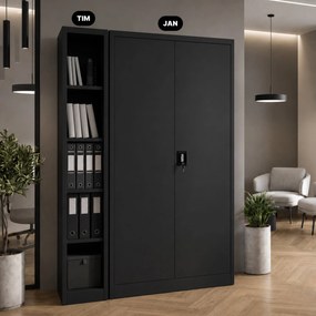 Úzky kovový archivačný regál na dokumenty čierny, 250x1850x400 mm: TIM