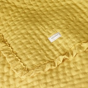 Moderný žltý prehoz na posteľ Molly s volánom 200 x 220 cm