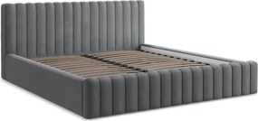 Sivá čalúnená dvojlôžková posteľ s úložným priestorom s roštom 180x200 cm Lemi – Makamii