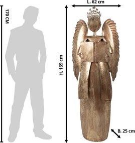 Zlatá antik kovová dekorácia anjel v životnej veľkosti Christmas Angel - 62*25*169 cm