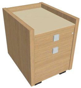 Mobilný kontajner Verno 47 x 60 cm so sklom, 2 zásuvky, dub svetlý / vanilka
