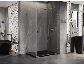 Mexen Lunar-B, pravostranný výklopný sprchový kút 75 x 70 cm, 8mm číre sklo, zlatý profil, 832-075-070-50-00-P