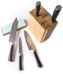 Súprava nožov G21 Damascus Premium v ​​bambusovom bloku, Box, 5 ks + brúsny kameň