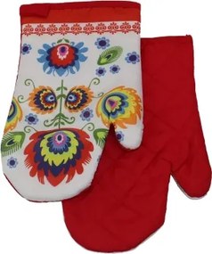 Kuchynské rukavice (2 ks) Folk, červená%