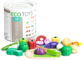 Drevená zelenina na krájanie, 20 ks, ECOTOYS