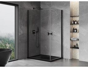 Mexen Mist-B Duo, 2-krídlový výklopný sprchový kút 90 x 70 cm, číre sklo, čierny profil, 8A2-090-070-70-00