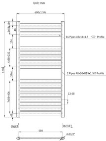 Gamma Artic, vykurovacie teleso 600x1200 mm, 560 W, zlatá matná, GMA-ARCT-12060-GD
