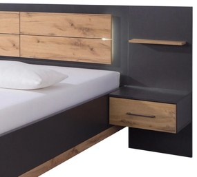 Sconto Posteľ s nočnými stolíkmi NEWTON tmavosivá/dub wotan, 160x200 cm