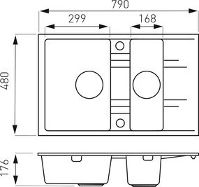Novaservis Drezy - Granitový dvojdrez, 1,5-komorový 790x480 mm, grafitová, DRGM3/48/79BA
