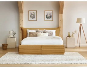 Žltá čalúnená dvojlôžková posteľ s úložným priestorom a roštom 180x200 cm Jade – Bobochic Paris