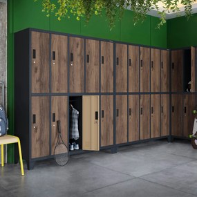 Kovová šatňová boxová skriňa na nôžkach s 10 boxami BARTEK, 1360 x 1720 x 450 mm, Eco Design: antracitová/ dub sonoma