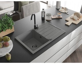 Mexen Bruno, granitový drez 795x495x200 mm, 1-komorový, šedá s čiernym sifónom, 6513791010-71-B