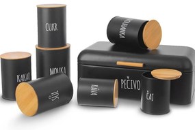 Orion 2. akosť - Plechová dóza na potraviny, čierna, s bambusovým vekom, 2,3l, HLADKÁ MÚKA