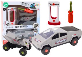 LEAN TOYS Moderné auto so štvorkolkou na demontáž DIY – sivá