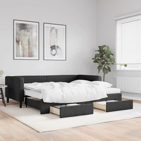Rozkladacia denná posteľ so zásuvkami čierna 90x200 cm látka 3196634