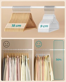 Protišmykové zamatové vešiaky 50 ks, biele