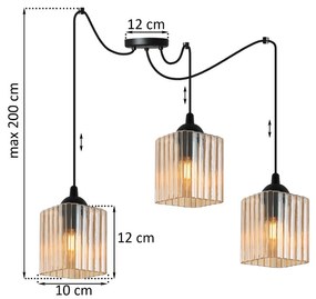 Závesné svietidlo Riffle Square Spider, 3x medové sklenené tienidlo, b