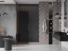 Mexen Velar, posuvné sprchové dvere do otvoru 140 cm, 8mm šedé sklo, ružové zlato, 871-140-000-41-60