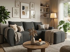 Rozkladacia obojstranná sedacia súprava do L SEVIO 246x145 cm, tmavo sivá + 2 vankúšiky ZDARMA
