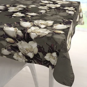 Biante Zamatový štvorcový obrus Tamara TMR-034 Kvety gardénie na hnedosivom 90x90 cm