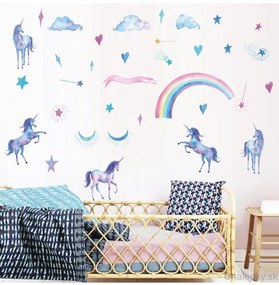 Nálepky na stenu - Dúhové jednorožce (unicorns)