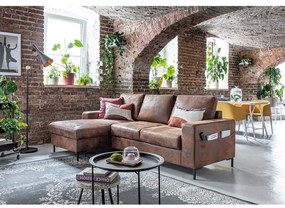 Hnedá rozkladacia rohová pohovka z imitácie kože Miuform Lofty Lilly Vintage, ľavý roh